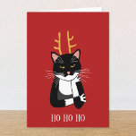 Funny Sarcastic Christmas Cat Holiday Card<br><div class="desc">A sarcastic and unenthusiastic black and white tuxedo cat with Christmas antlers.  Ho ho ho,  and all that.
Personalize by changing or removing the text on the front and inside.</div>