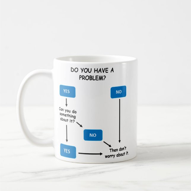 Funny, sarcastic coffee mug for problem solving (Left)