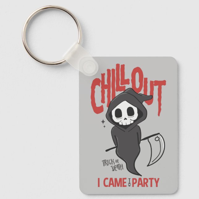 Funny Sarcastic Grim Reaper Halloween Party Keycha Keychain (Front)