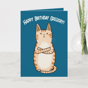 Funny Sarcastic Grumpy Orange Cat Birthday  Card