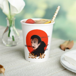 Funny Sarcastic Halloween Vampire Says Bite Me Paper Cups
