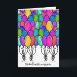 Funny Sarcastic Quote Balloons Happy Birthday Card<br><div class="desc">This funny and comical design is the perfect choice for the birthday man or woman with a sense of humor. It features hand-drawn colorful pink, purple, blue, yellow, green, and teal watercolor tied balloon illustrations on top of a simple white background. The quote says, "One balloon for every year. I'm...</div>