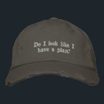 Funny Sarcastic Saying Sassy Cheeky Humour Lazy Embroidered Hat<br><div class="desc">This distressed hat features white embroidered text with a sarcastic take on winging it through life. With a worn-in look and a sense of humour,  it’s perfect for the perpetually unbothered,  overwhelmed,  or just vibing. Great for casual outfits,  lazy weekends,  or gifting to friends who live in organized chaos.</div>