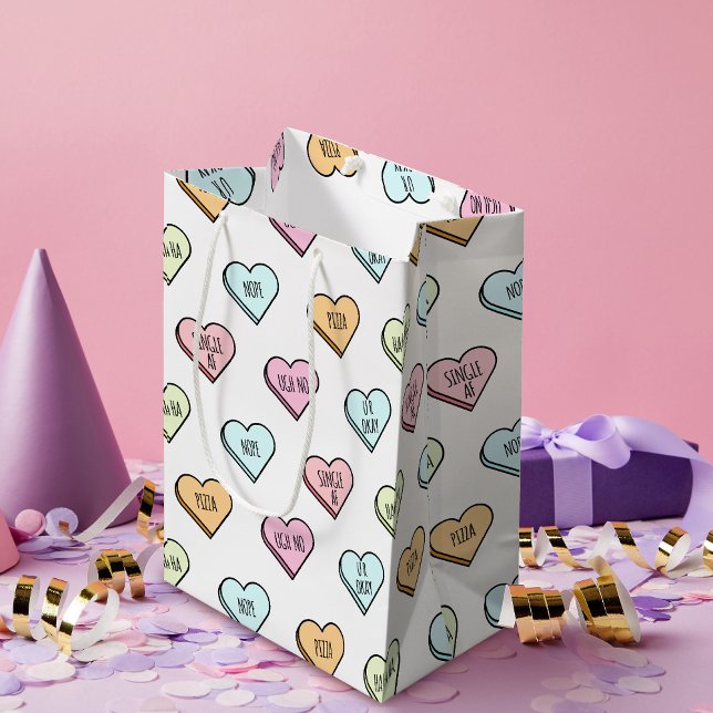 Funny Sarcastic Valentine’s Candy Heart Pattern Medium Gift Bag (Funny Valentine's Day Candy Hearts Gift Bag)