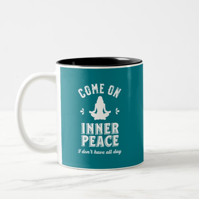 Funny Sarcastic Yoga Meditation Inner Peace Zen Two-Tone Coffee Mug (Left)