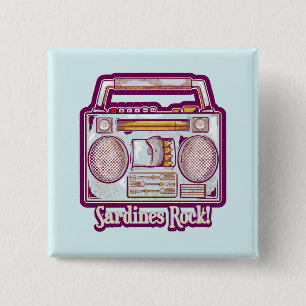 Funny sardines tin stereo 2 inch square button