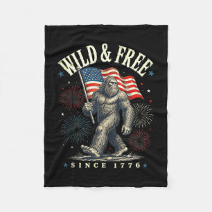 Funny sasquatch american flag wild and since 1776 fleece blanket