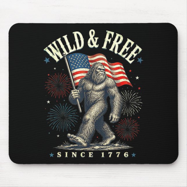 Funny sasquatch american flag wild and since 1776  mouse pad (Front)