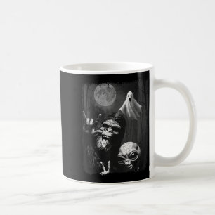 Funny Sasquatch &amp; Alien Rock On Hand Sign Ghos Coffee Mug