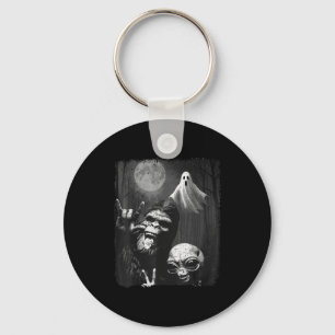 Funny Sasquatch & Alien Rock On Hand Sign Ghos Keychain