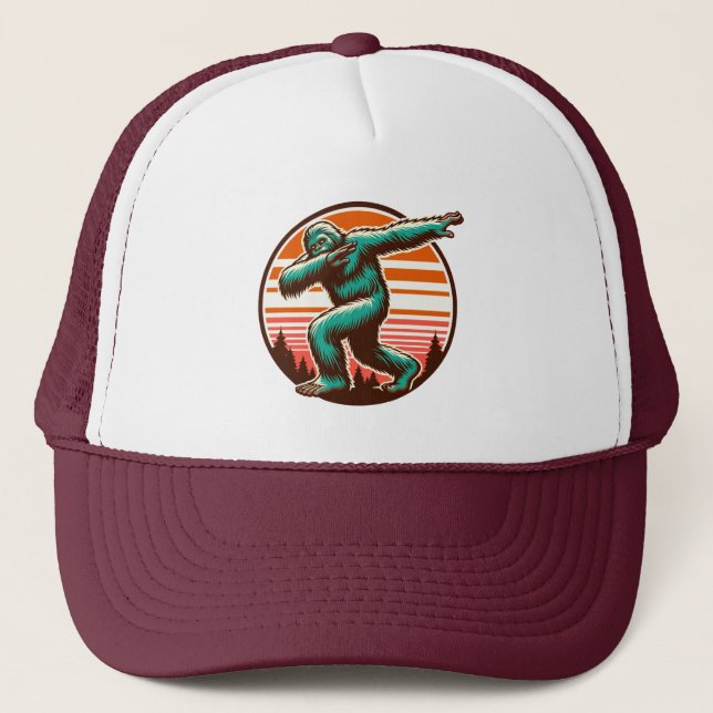 Funny Sasquatch Bigfoot Dabbing Personalized Trucker Hat (Front)