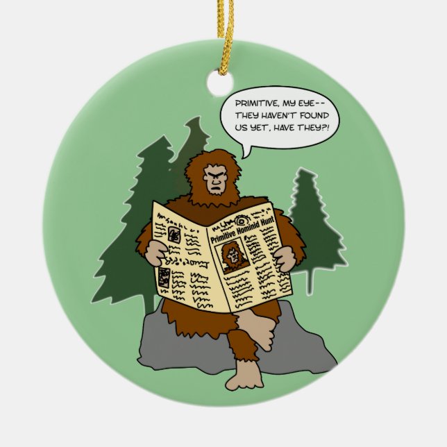 Funny Sasquatch Cartoon Christmas Tree Ornament (Front)