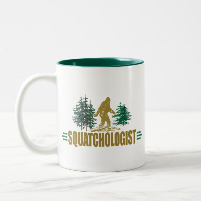 Funny Sasquatch Hunter Two-Tone Coffee Mug (Left)