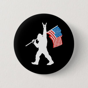 Funny Sasquatch Rock And Roll Usa Flag For Bigfoot 2 Inch Round Button