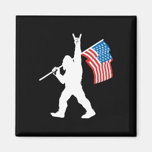 Funny Sasquatch Rock And Roll Usa Flag For Bigfoot Magnet