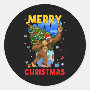 Funny Sasquatch Santa Bigfoot Christmas Tree Xmas Classic Round Sticker