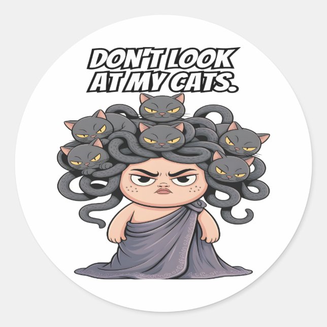 Funny Sassy Cat Lover Mythology  Medusa  Classic Round Sticker (Front)