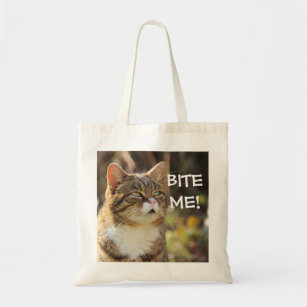 Funny Sassy Cat with Attitude Bite Me Tote Bag