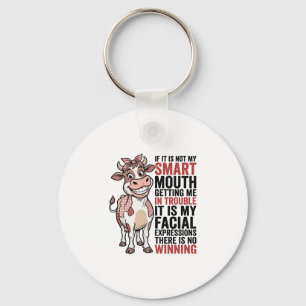 Funny Sassy Cow Smart Mouth Vintage Graphic_1 Keychain