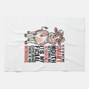 Funny Sassy Cow Smart Mouth Vintage Graphic_1 Kitchen Towel
