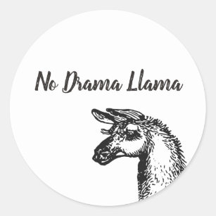Funny Sassy No Drama Llama Drawing Black and White Classic Round Sticker