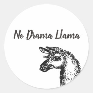 Funny Sassy No Drama Llama Drawing Black and White Classic Round Sticker