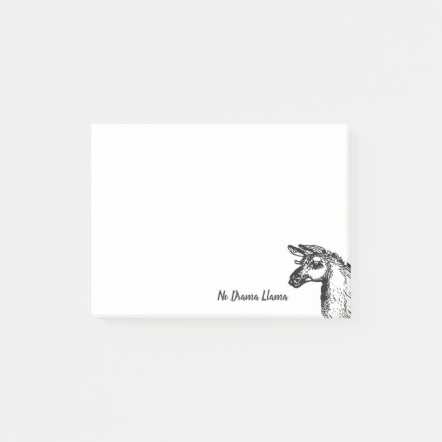 Funny Sassy No Drama Llama Drawing Black and White Post-it Notes (Front)