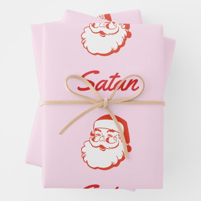 Funny Satan Santa Claus Spelling Mistake Typo Wrapping Paper Sheet (In situ)