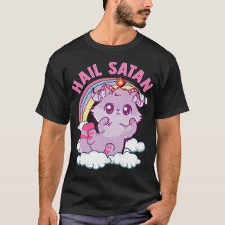 Funny Satanic Hail Satan Kitten Cute Rainbow Cat T-Shirt