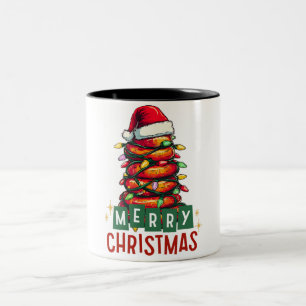 Funny Sausage Pile Christmas Hat Xmas Two-Tone Coffee Mug