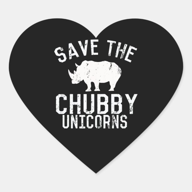 Funny Save  Chubby Unicorns Fat Rhino Heart Sticker (Front)