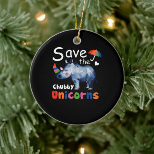 Funny Save the Chubby Unicorns Fat Rhino Ceramic Ornament