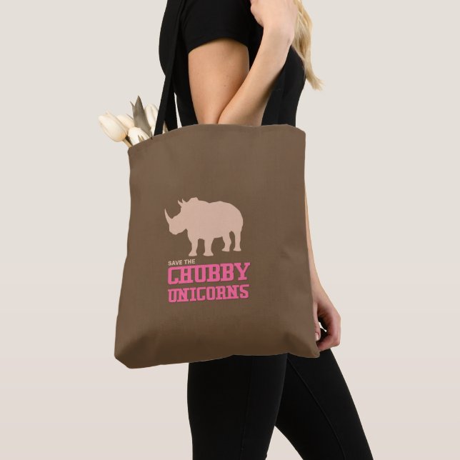 Funny Save the Chubby Unicorns Rhino Pink Tote Bag (Close Up)