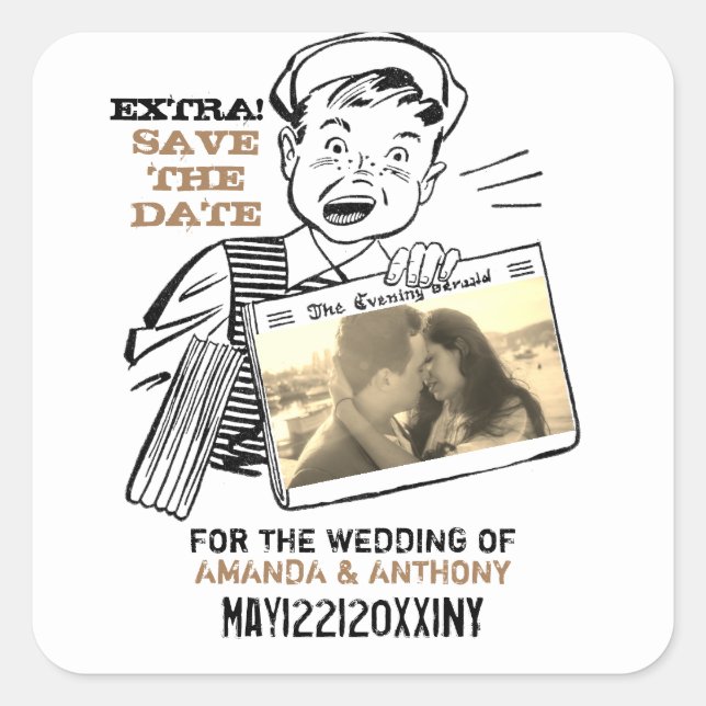 Funny save the date custom photo  square sticker (Front)