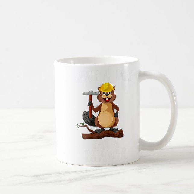Funny Save The Tree Eat The Beaver For Earth Plane Coffee Mug (Right)