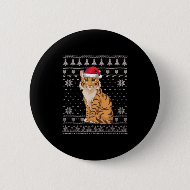 Funny Savh Cat Ugly Christmas Sweater Santa Xmas P 2 Inch Round Button (Front)