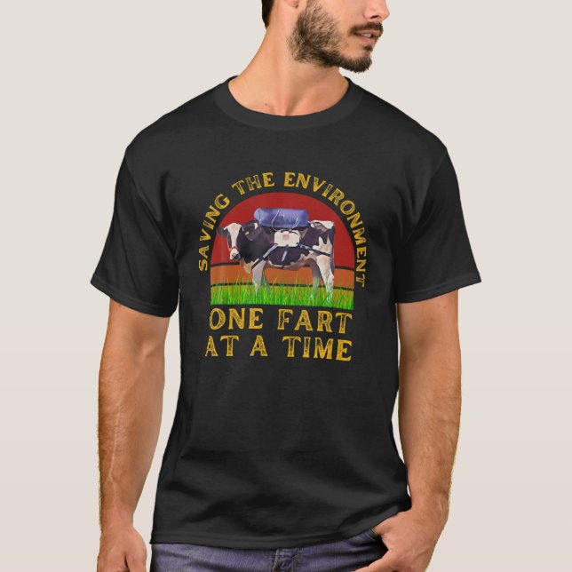 Funny Saving The Environment Cow Fart Collecting B T-Shirt (Front)