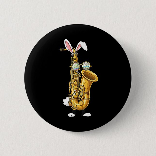 Funny Saxophone Bunny Easter Egg Easter Day Womens 2 Inch Round Button (Front)