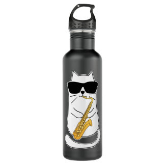 Funny Saxophone Cat Musician Jazz Music Lover Long 710 Ml Water Bottle