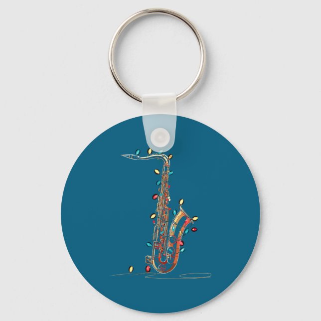 Funny Saxophone Christmas Graphics Lights Lover Pl Keychain (Front)