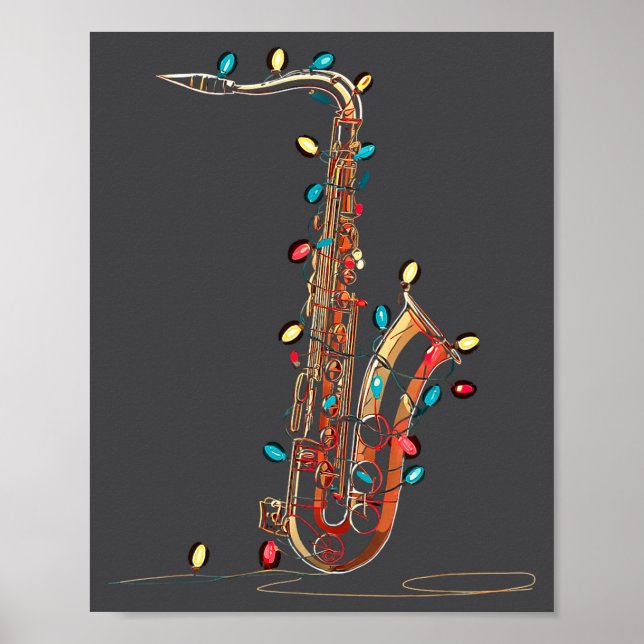 Funny Saxophone Christmas Graphics Lights Lover Pl Poster (Front)