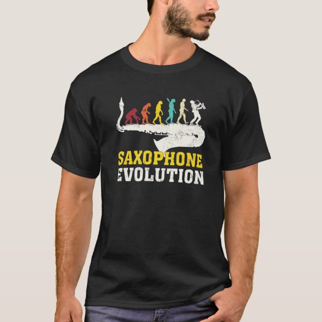 Funny Saxophone Evolution For Saxophone Music Love T-Shirt (Front)