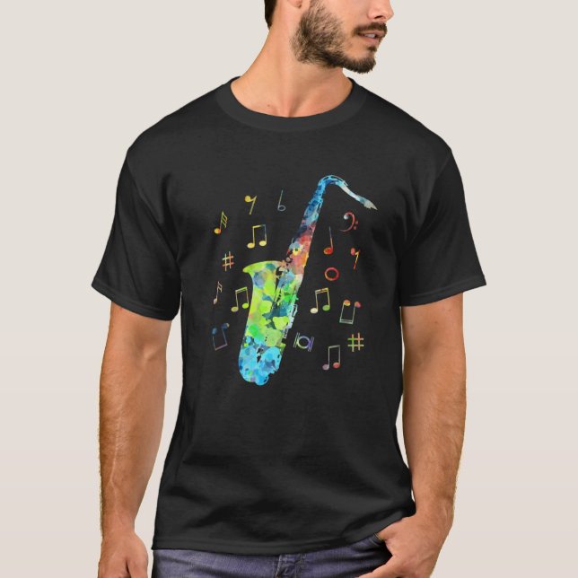Funny Saxophone Musician Jazz Music Lover Colorful T-Shirt (Front)
