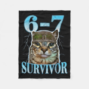 Funny Saying 67 Cats Tummy Ache Survivor Cat Meme Fleece Blanket