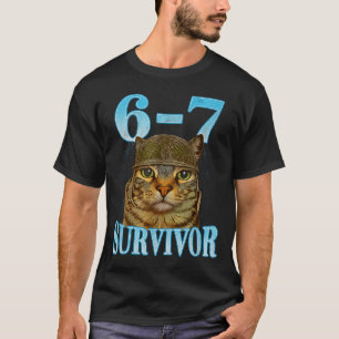 Funny Saying 67 Cats Tummy Ache Survivor Cat Meme T-Shirt