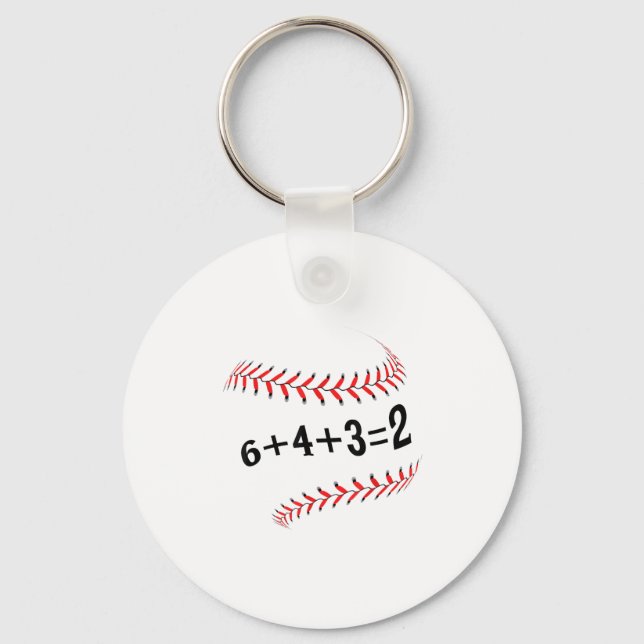 Funny Saying Baseball 6+4+3=2 Double Play Softball Keychain (Front)
