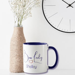 Funny Saying Boss Lady Simple Dark Blue Script  Mug