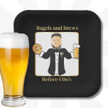 Funny Saying Groom Cartoon Bagel Wedding Brunch  Paper Plate<br><div class="desc">This funny saying for the groom is a lighthearted way to start his big day. If you are looking for a different character,  send me a message and I can work with you to personalize them for his wedding day or bachelor party</div>