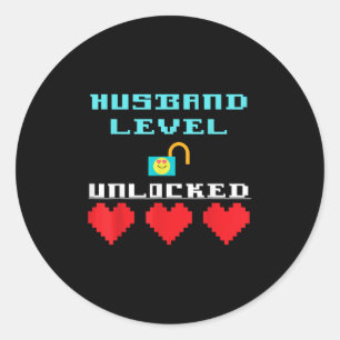Funny Saying Husband Level Unlocked Wedding Groom  Classic Round Sticker