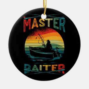 Funny Saying Master Baiter VIntage Sunset Fishing Ceramic Ornament